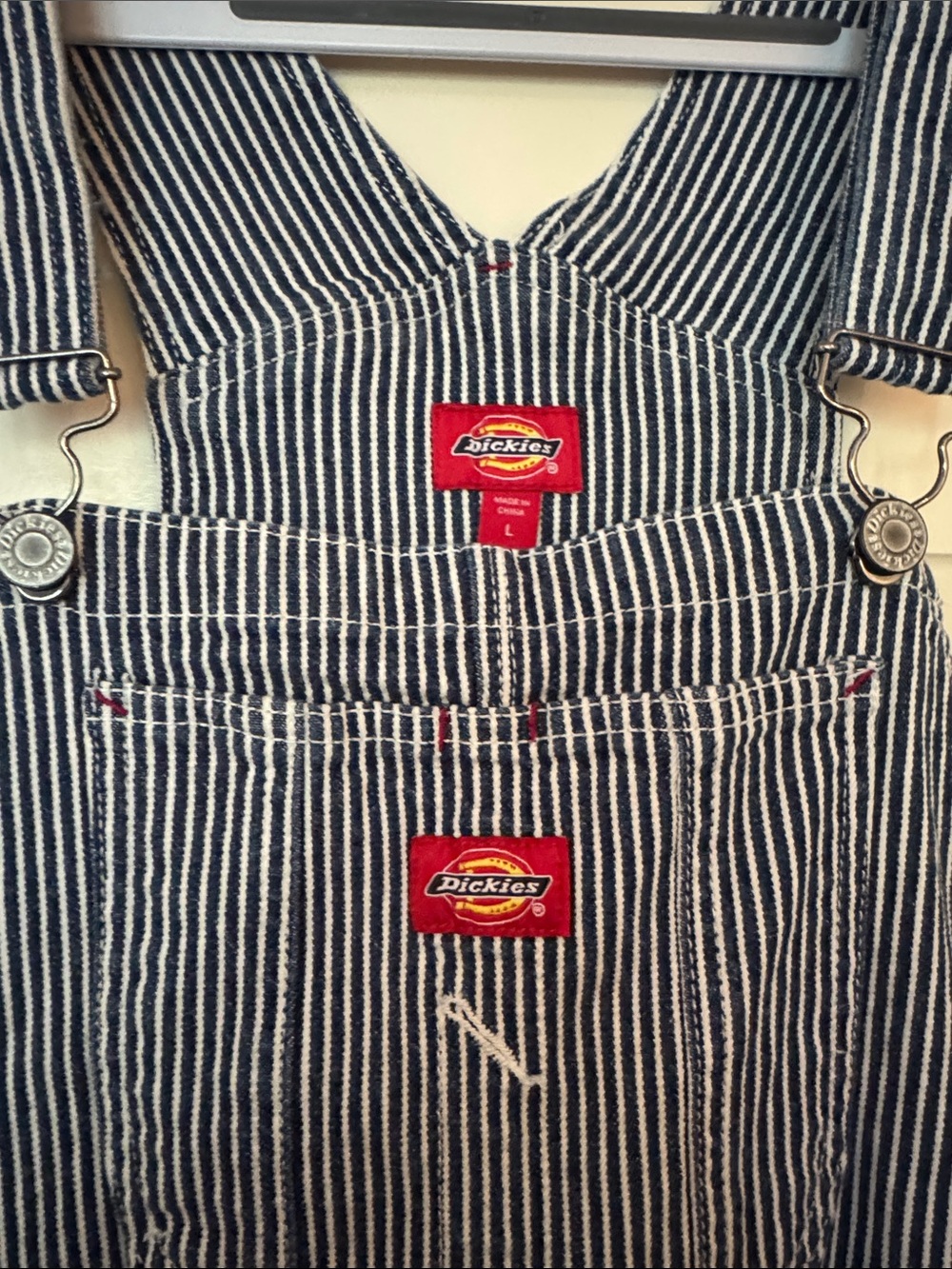 Dickies Navy and White Pinstripe Workwear Overalls Large - Picture 2 of 3